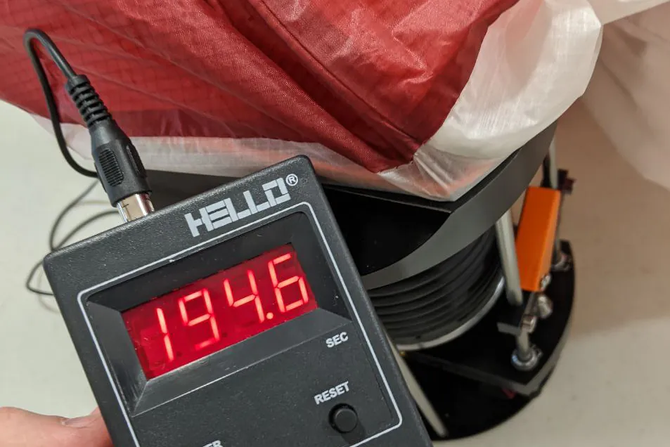 Porosity test equipment measuring paraglider fabric